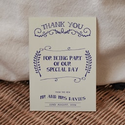 Rustic Barn Dance Navy Blue Thank You Card on Cream Card