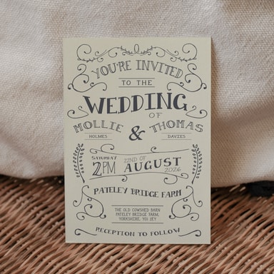 Rustic Barn Dance Pewter Wedding Invitation on Cream Card