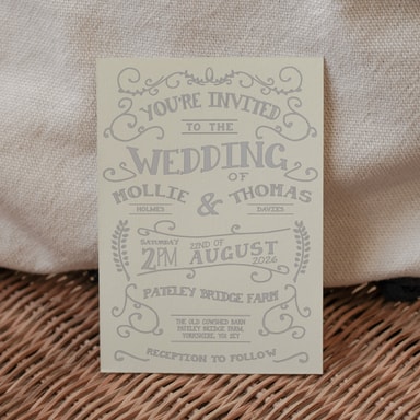 Rustic Barn Dance Silver Wedding Invitation on Cream Card