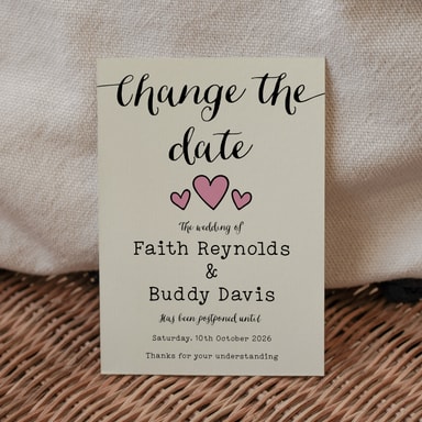 Rustic Hearts Blush Pink Change The Date Card on Cream Card