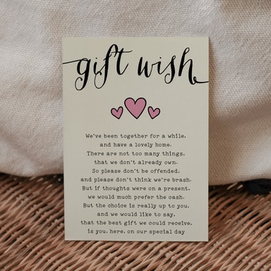 Rustic Hearts Blush Pink Gift Wish Card on Cream Card