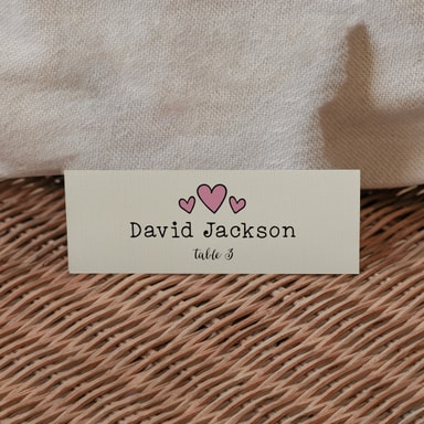 Rustic Hearts Blush Pink Place Card on Cream Card