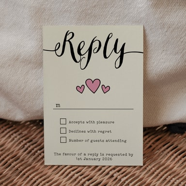 Rustic Hearts Blush Pink Rsvp Card with Response on Cream Card