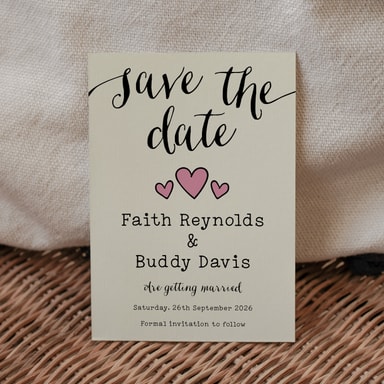 Rustic Hearts Blush Pink Save The Date Card on Cream Card