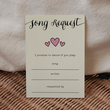 Rustic Hearts Blush Pink Song Request Card on Cream Card