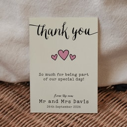 Rustic Hearts Blush Pink Thank You Card on Cream Card