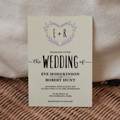 Rustic Vibes Amethyst Wedding Invitation on Cream Card