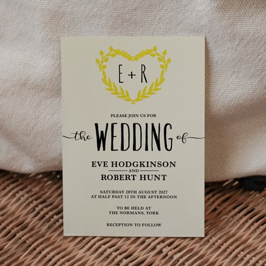 Rustic Vibes Yellow Wedding Invitation on Cream Card