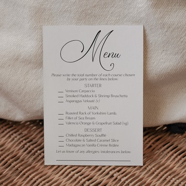 Simply Elegant Black Menu Card with Choices on White Card