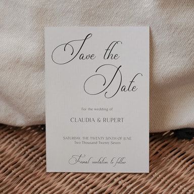 Simply Elegant Black Save The Date Card on White Card