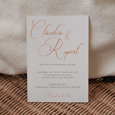 Simply Elegant Burnt Orange Wedding Invitation on White Card