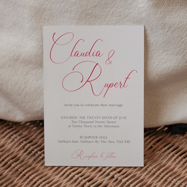 Simply Elegant Cherry Wedding Invitation on White Card