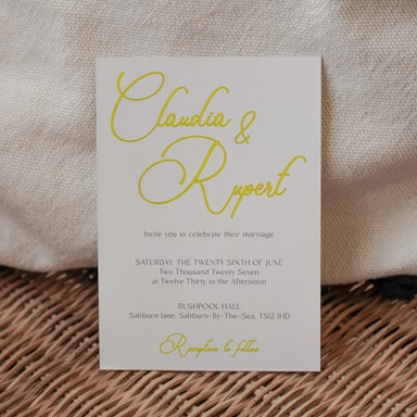 Simply Elegant Yellow Wedding Invitation on White Card