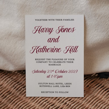 Simply Vintage Burgundy Wedding Invitation on White Card