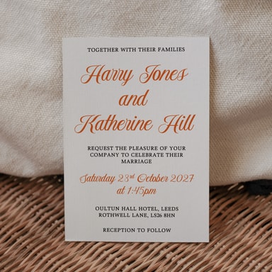 Simply Vintage Burnt Orange Wedding Invitation on White Card