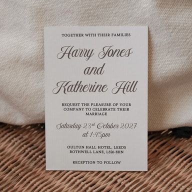 Simply Vintage Charcoal Wedding Invitation on White Card