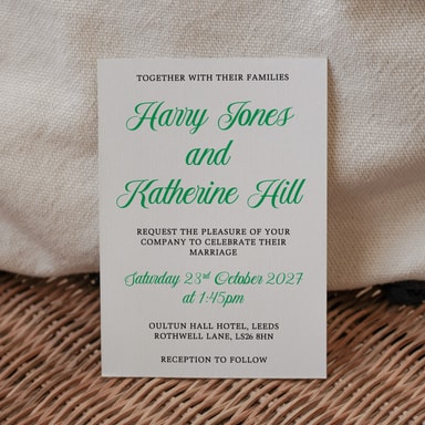 Simply Vintage Clover Green Wedding Invitation on White Card