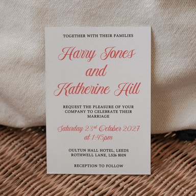 Simply Vintage Coral Wedding Invitation on White Card
