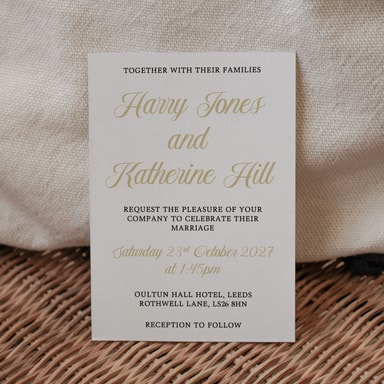 Simply Vintage Gold Wedding Invitation on White Card