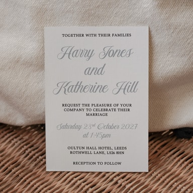 Simply Vintage Grey Wedding Invitation on White Card