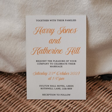Simply Vintage Orange Wedding Invitation on White Card