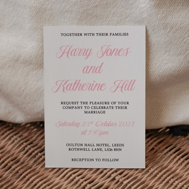 Simply Vintage Pastel Pink Wedding Invitation on White Card