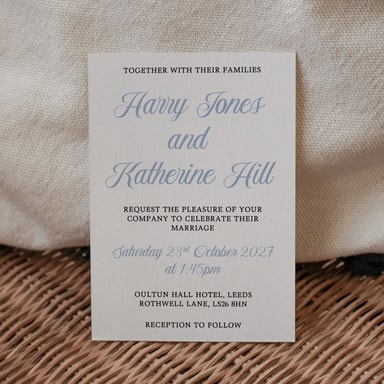 Simply Vintage Powder Blue Wedding Invitation on White Card