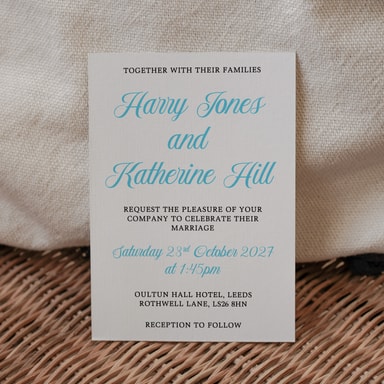 Simply Vintage Sky Blue Wedding Invitation on White Card
