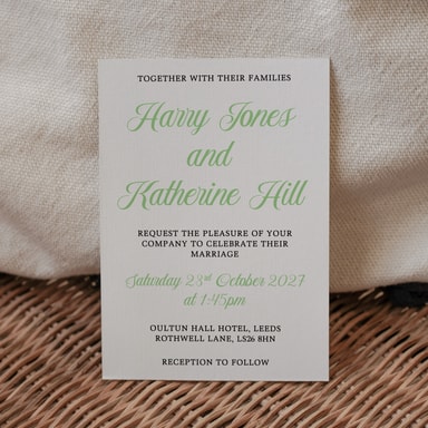Simply Vintage Spring Green Wedding Invitation on White Card