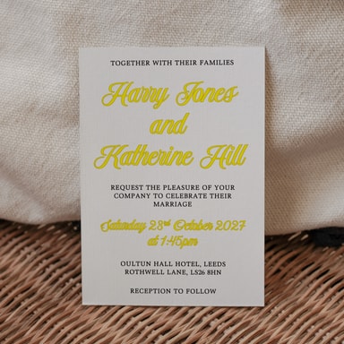 Simply Vintage Yellow Wedding Invitation on White Card