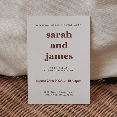 Solid Bold Brown Wedding Invitation on White Card