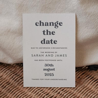 Solid Bold Pewter Change The Date Card on White Card