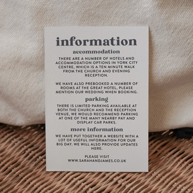 Solid Bold Pewter Guest Information Card on White Card