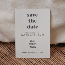 Solid Bold Pewter Save The Date Card on White Card