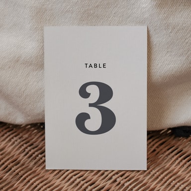 Solid Bold Pewter Table Number Card on White Card