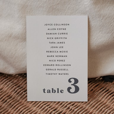 Solid Bold Pewter Table Plan Card on White Card