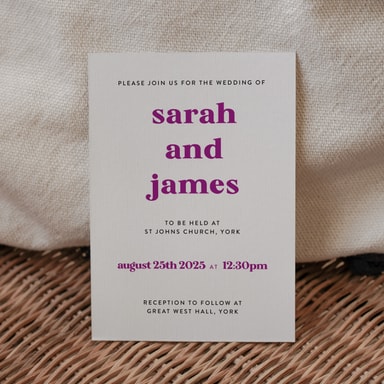 Solid Bold Violet Wedding Invitation on White Card