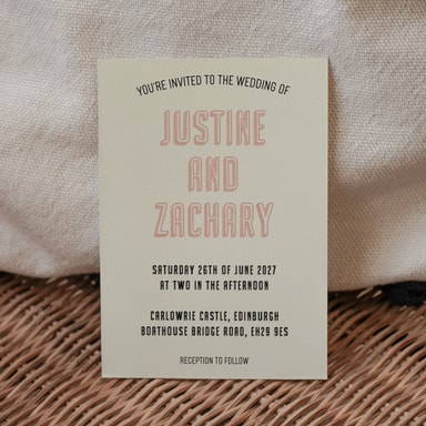 Totally Vintage Dusty Pink Wedding Invitation on Cream Card