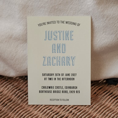 Totally Vintage Pastel Blue Wedding Invitation on Cream Card