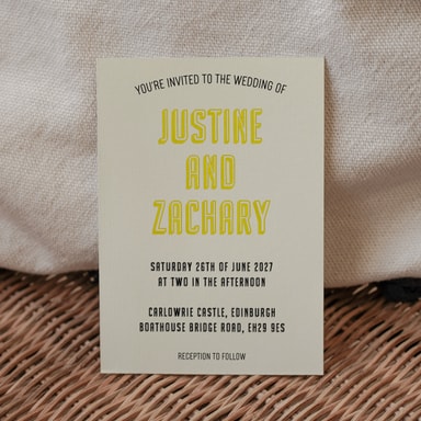 Totally Vintage Yellow Wedding Invitation on Cream Card