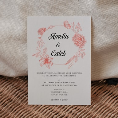 Vintage Botanical Apple Red Wedding Invitation on White Card