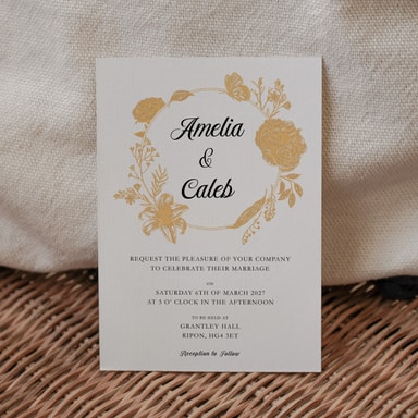 Vintage Botanical Apricot Wedding Invitation on White Card