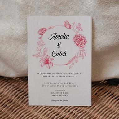 Vintage Botanical Cherry Wedding Invitation on White Card