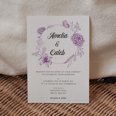 Vintage Botanical Grape Wedding Invitation on White Card