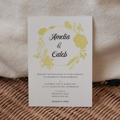 Vintage Botanical Lemon Wedding Invitation on White Card