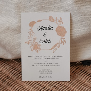 Vintage Botanical Peach Wedding Invitation on White Card