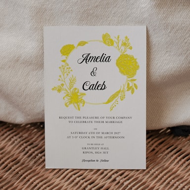 Vintage Botanical Yellow Wedding Invitation on White Card