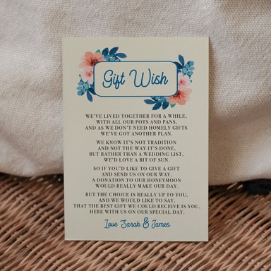Vintage Floral Marine Blue Gift Wish Card on Cream Card