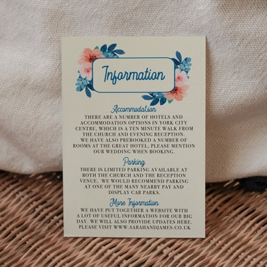 Vintage Floral Marine Blue Guest Information Card on Cream Card