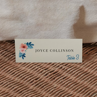 Vintage Floral Marine Blue Place Card on Cream Card